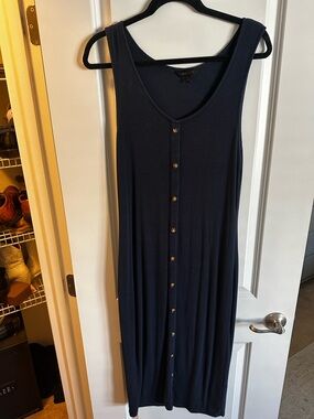 Sleeveless Navy Button-Down Maxi Dress